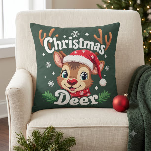 Cute Christmas Deer Illustration Cushion