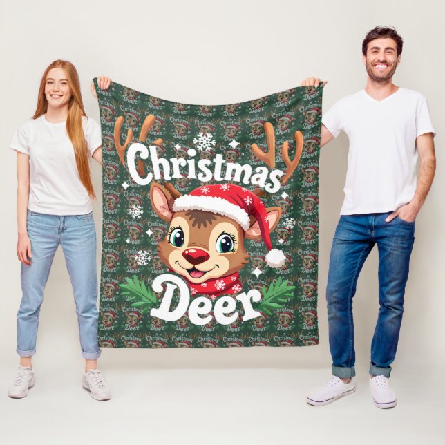Cute Christmas Deer Illustration Fleece Blanket (In Situ)