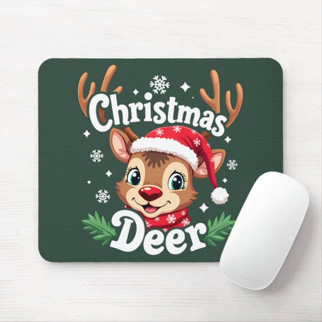 Cute Christmas Deer Illustration Mouse Mat (With Mouse)
