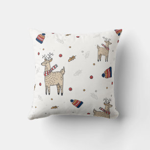 Cute Christmas Deer Illustration Pattern Cushion