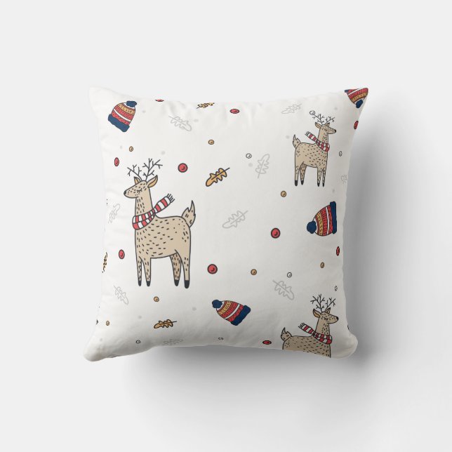 Cute Christmas Deer Illustration Pattern Cushion (Back)