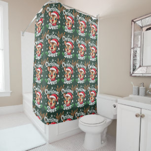 Cute Christmas Deer Illustration Shower Curtain