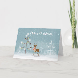 Cute Christmas Deer In The Snowy Woods Holiday Card