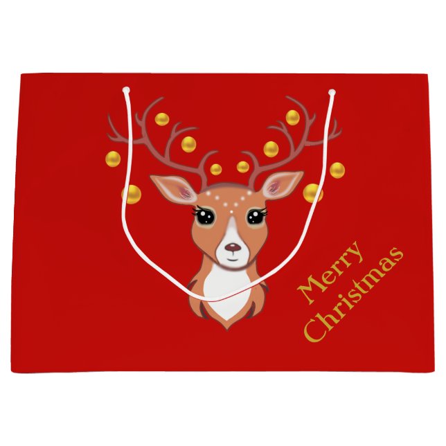 Cute Christmas Deer Large Gift Bag (Front)