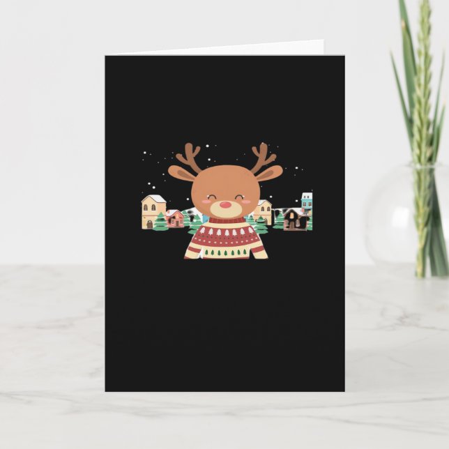 Cute Christmas Deer Minimal Design Card (Front)