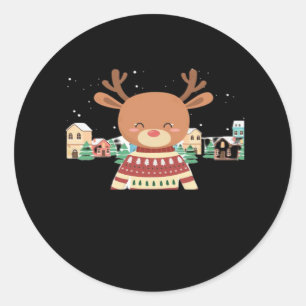 Cute Christmas Deer Minimal Design Classic Round Sticker