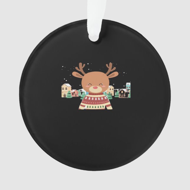 Cute Christmas Deer Minimal Design Ornament (Front)