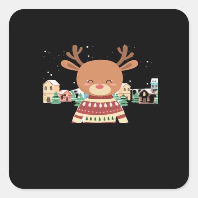 Cute Christmas Deer Minimal Design  Square Sticker (Front)