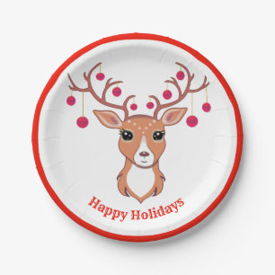 Cute Christmas Deer Paper Plate