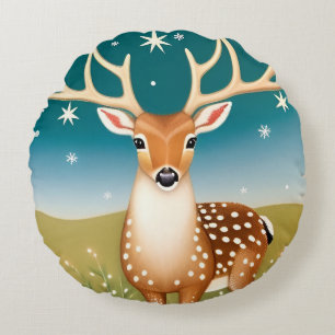 Cute christmas deer round cushion