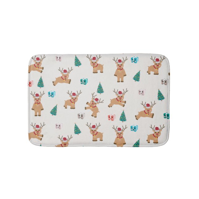 Cute Christmas Deer Xmas Gifts & Tree Pattern Bath Mat (Front)
