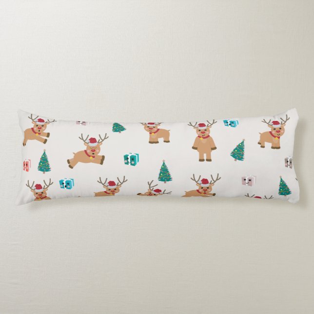Cute Christmas Deer Xmas Gifts & Tree Pattern Body Cushion (Front)