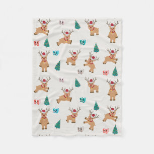 Cute Christmas Deer Xmas Gifts & Tree Pattern Fleece Blanket