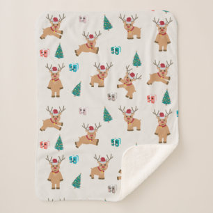 Cute Christmas Deer Xmas Gifts & Tree Pattern Sherpa Blanket