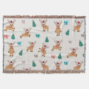 Cute Christmas Deer Xmas Gifts & Tree Pattern Throw Blanket