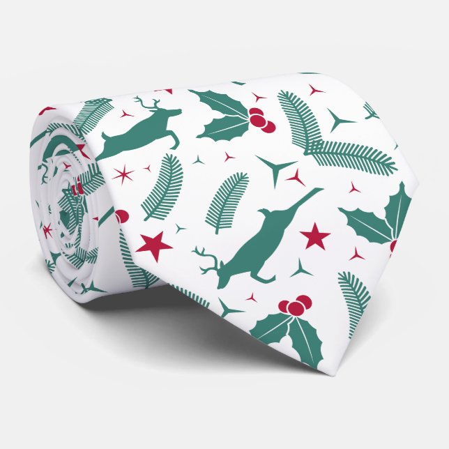 Cute Christmas Deers & Holy Pattern Tie (Rolled)