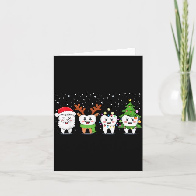 Cute Christmas Dental Tooth Characters Fun Holiday Card (Front)