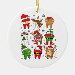 Cute Christmas Dental Tooth Characters Fun Holiday Ceramic Tree Decoration