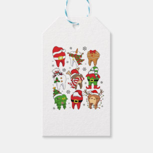 Cute Christmas Dental Tooth Characters Fun Holiday Gift Tags