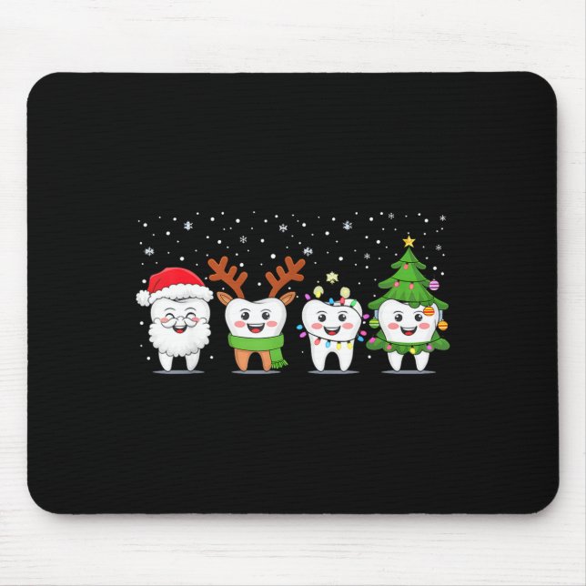 Cute Christmas Dental Tooth Characters Fun Holiday Mouse Mat (Front)