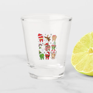 Cute Christmas Dental Tooth Characters Fun Holiday Shot Glass