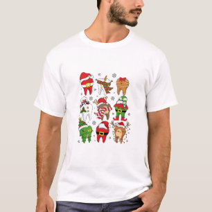 Cute Christmas Dental Tooth Characters Fun Holiday T-Shirt