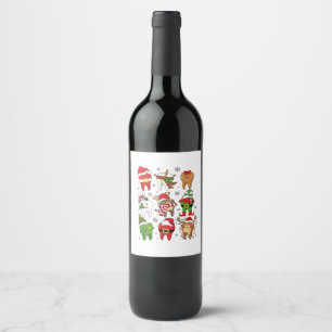 Cute Christmas Dental Tooth Characters Fun Holiday Wine Label