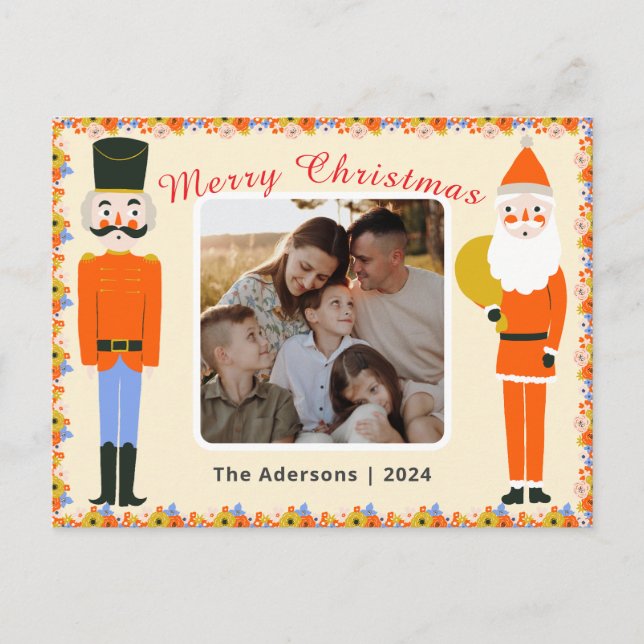 Cute Christmas designs with one photo. Holiday Postcard (Front)