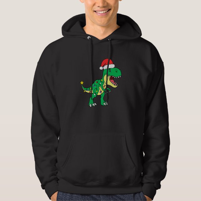 Cute Christmas Dinosaur Christmas Lights Santa Kid Hoodie (Front)