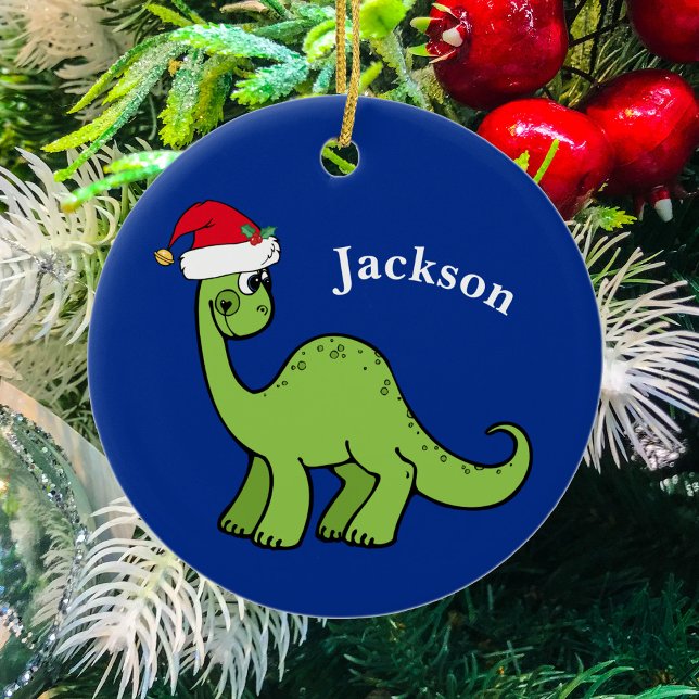 Cute Christmas Dinosaur Custom Kids Blue Ceramic Tree Decoration (Creator Uploaded)