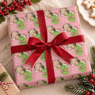 Cute Christmas Dinosaur Photo Kids Wrapping Paper