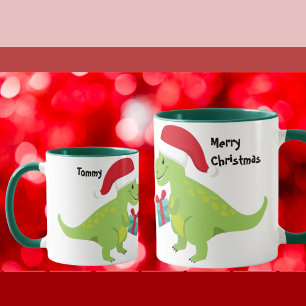 Cute Christmas Dinosaur Santa Personalised kids Mug