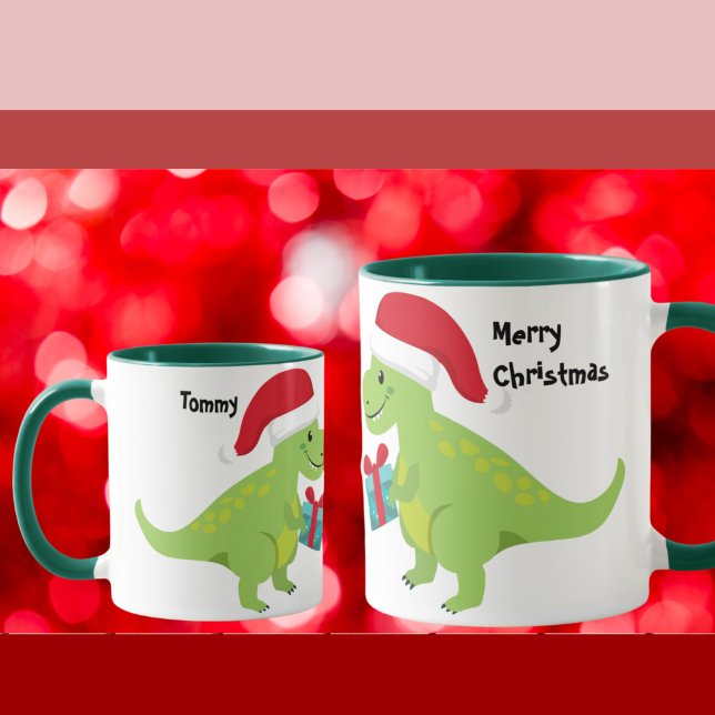 Cute Christmas Dinosaur Santa Personalised kids Mug (Creator Uploaded)