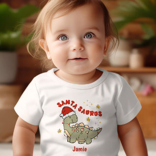 Cute Christmas Dinosaur Santasaurus Retro Name Baby T-Shirt