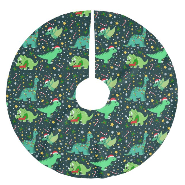 Cute Christmas Dinosaurs Brushed Polyester Tree Skirt (Front)