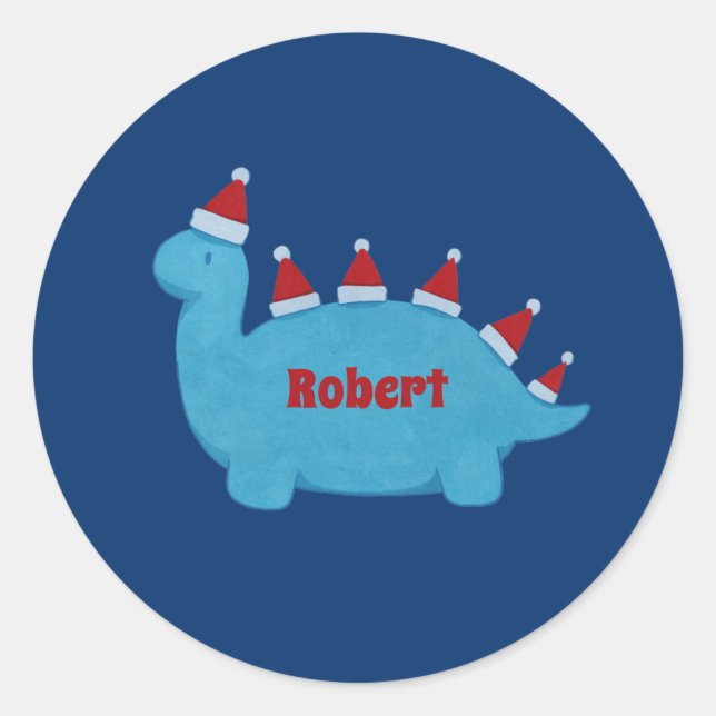 Cute Christmas Dinosaurs Festive Holiday Name Classic Round Sticker (Front)