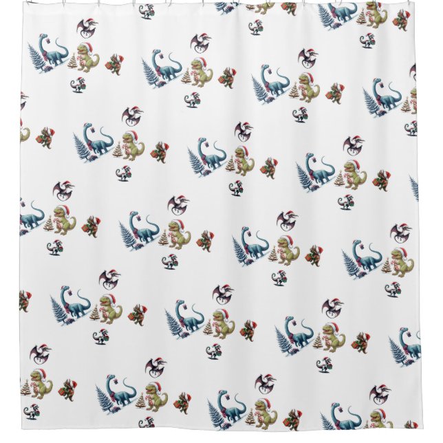 Cute Christmas Dinosaurs  Shower Curtain (Front)