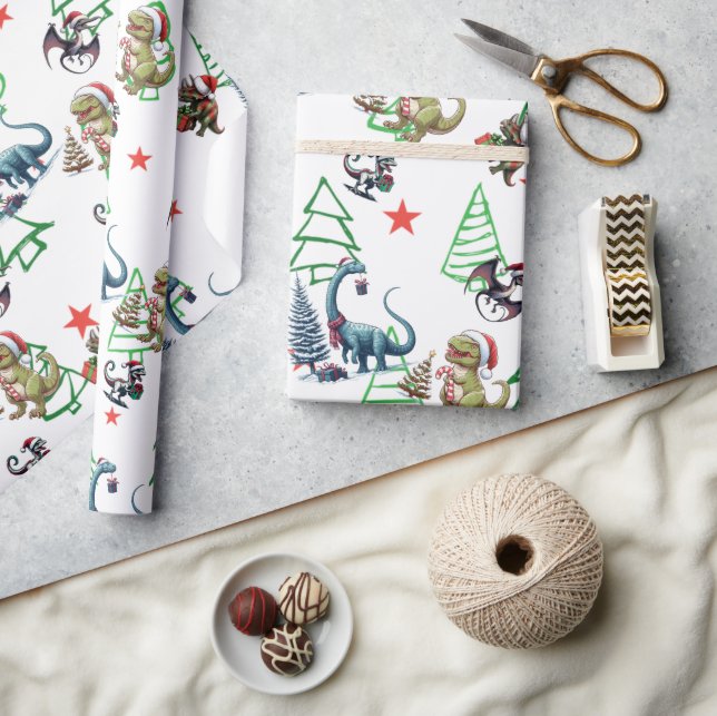 Cute Christmas Dinosaurs Wrapping Paper (Crafts)
