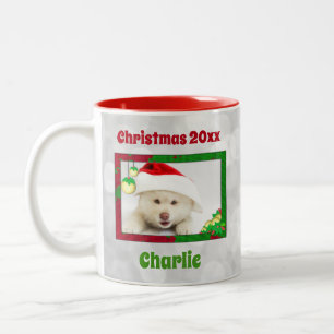 Cute Christmas Dog Cat Pet Photo Keepsake Two-Tone Coffee Mug