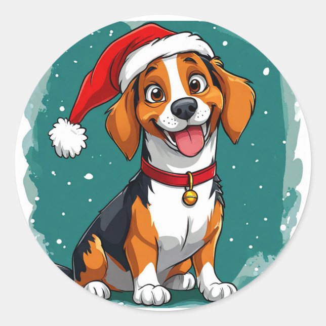 Cute christmas dog classic round sticker (Front)