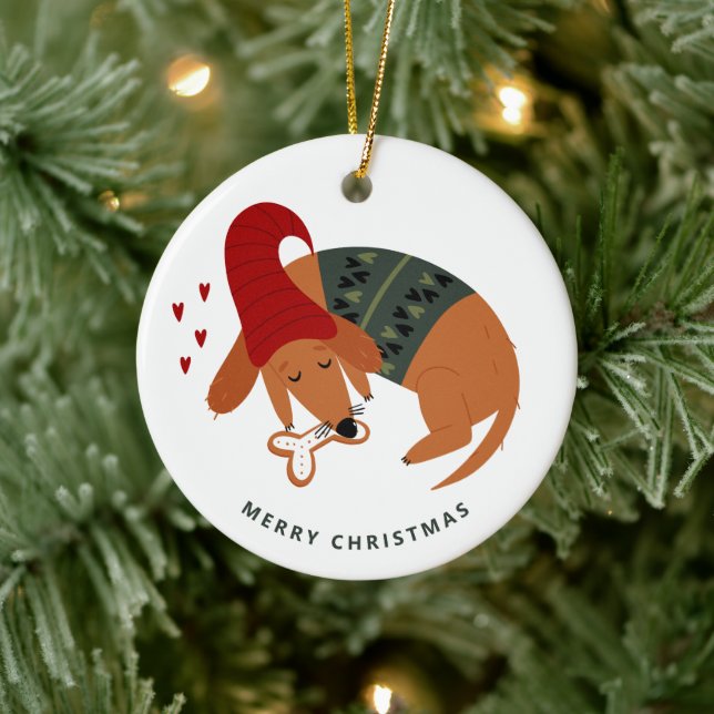 Cute Christmas Dog Customisable Ceramic Tree Decoration (Tree)