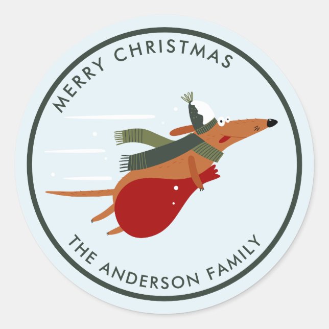 Cute Christmas Dog Customisable Classic Round Sticker (Front)