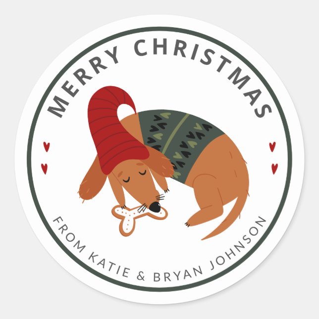 Cute Christmas Dog Customisable Classic Round Sticker (Front)