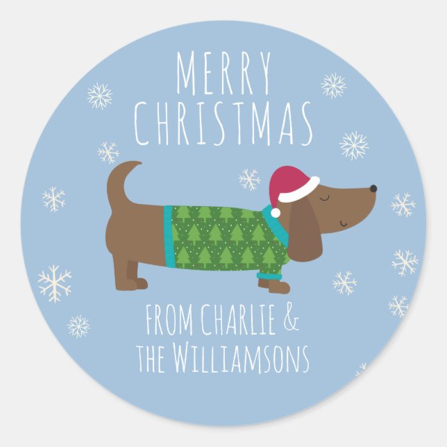Cute Christmas Dog Gift Classic Round Sticker (Front)