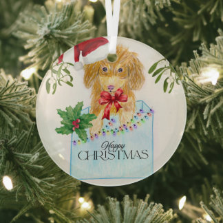 Cute Christmas Dog  Glass Tree Decoration