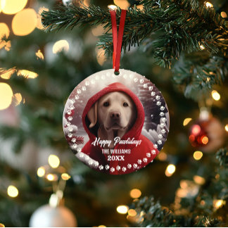 Cute Christmas Dog Happy Holiday 2-Sided 2-Photo Ornament