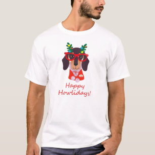 Cute Christmas Dog Howlidays Doxie Dachshund Funny T-Shirt