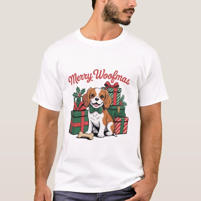 Cute Christmas Dog Illustration | Merry Woofmas T-Shirt (Front)
