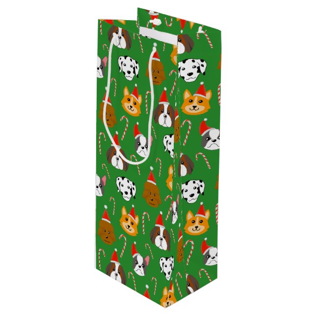 Cute Christmas Dog Patterned Wine Gift Bag (Front Angled)