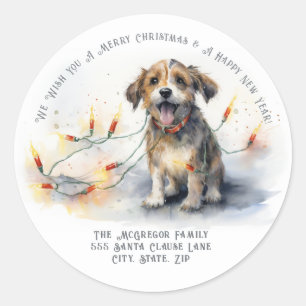 Cute Christmas Dog Return Address Classic Round Sticker